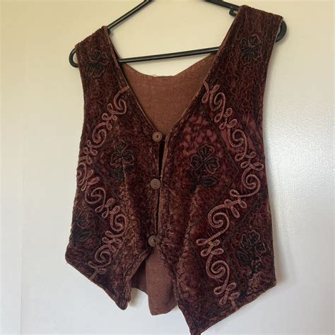 Velvet embroidered chocolate brown vest/top. Can be... - Depop