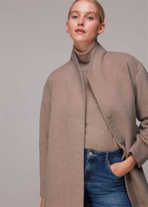 Oatmeal Clara Funnel Neck Wool Coat | WHISTLES | Whistles UK