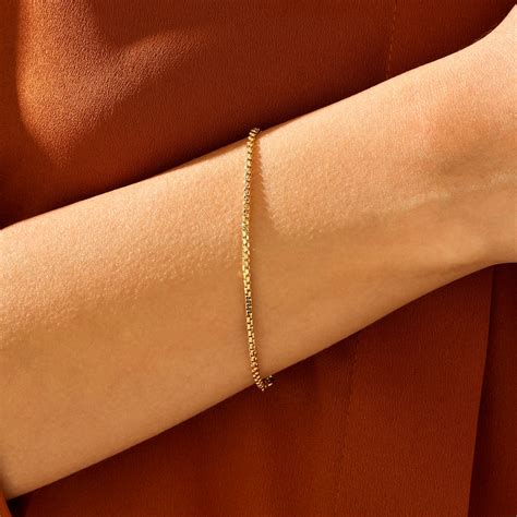 14k Solid Gold Box Chain Bracelet • Dainty Link Chain Jewelry for Women ...