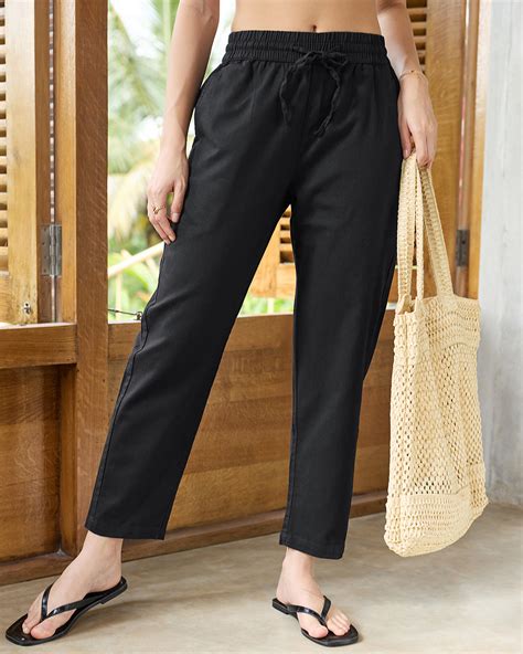 Buy Women's Black Cotton Linen Pants Online at Bewakoof
