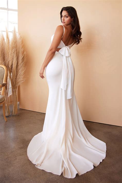 LaDivine 7487W Cowl Neck Bow-Tie Open Back Wedding Dress - MadameBridal.com