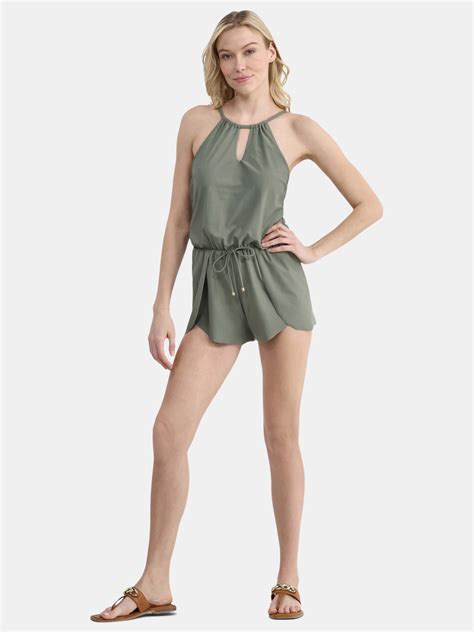 Time and Tru Women's and Women's Plus One Piece Swim Romper, Sizes XS ...