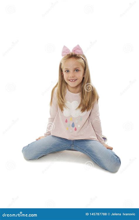 Portrait of a Adorable Little Girl Sitting on Knee, Posing Stock Photo ...