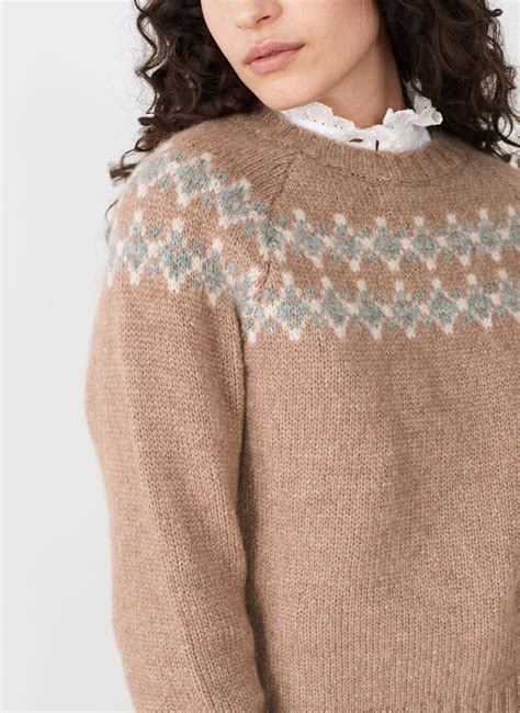 Mocha Alpaca Fair Isle Yoke Jumper | Women's Jumpers | Brora
