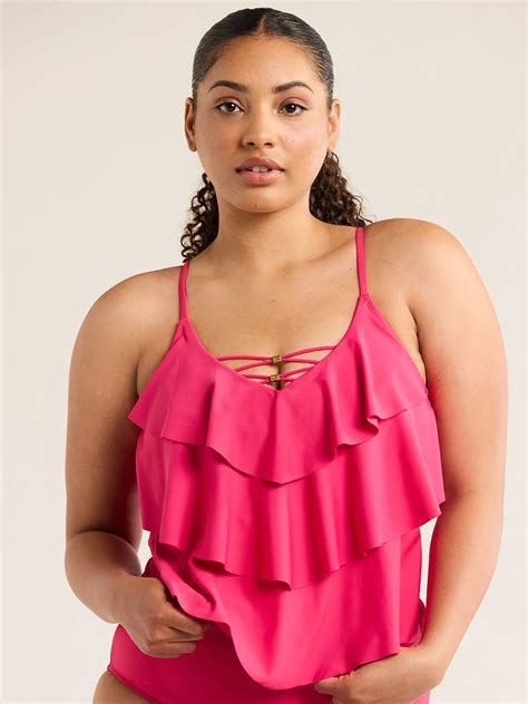 Time and Tru Women's and Women's Plus Tiered Tankini Swim Top, Sizes S ...