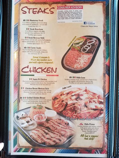Menu at Monterrey Mexican Restaurant, Cherokee