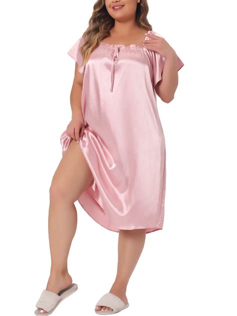 Agnes Orinda Women's Plus Size Valentines Day Satin Silk Nightgown ...