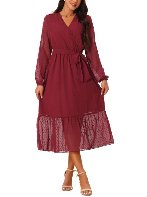 Seta T Women's 2024 Swiss Dots Midi Dress Long Sleeve V Neck Boho Long ...