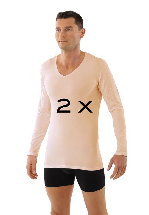 ALBERT KREUZ | 2-Pack long sleeve undershirts v-neck stretch cotton beige