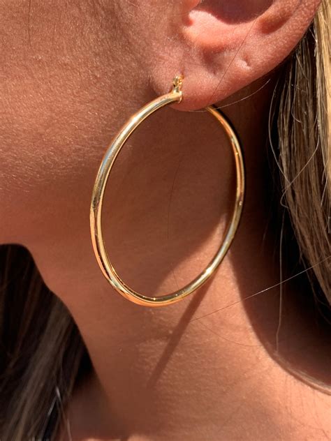 18K Large Gold Filled Hoop Earrings, 55mm Hoops, Waterproof Earrings ...