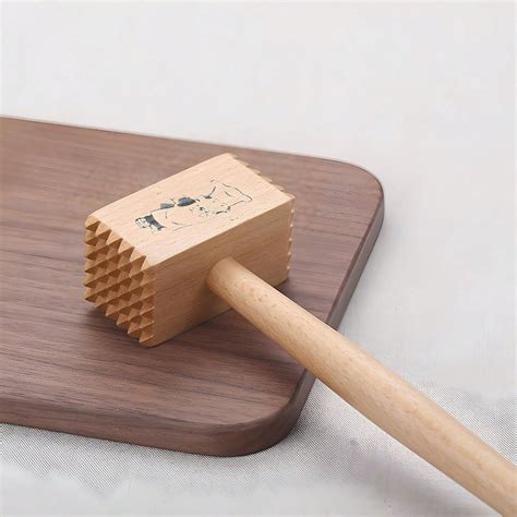 Meat Hammer Tenderizer Mallet Steak Beef Pounder Wooden Kitchen Chicken ...