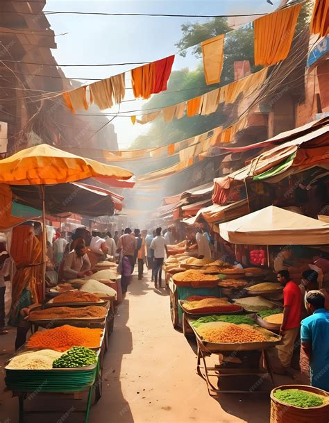 Premium AI Image | A bustling Indian street market with vibrant street ...