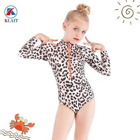 One Piece Kids Long Sleeves Swim Costume Beach Front Zipper Bathing ...