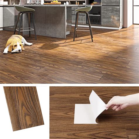 Livelynine 15X90CM Peel and Stick Flooring Planks Dark Wood Flooring ...