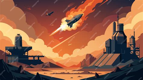 Premium Vector | In the distance a malfunctioning mining rig emits jets of fire and sparks as ...