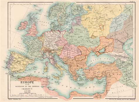 HOLY ROMAN EMPIRE 1519. Europe upon Accession of Emperor Charles V 1902 map