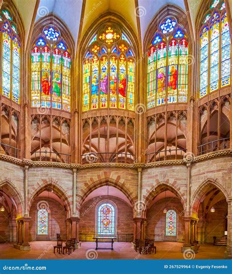 The Apse of Basel Minster Cathedral with Huge Panoramic Stained-glass ...