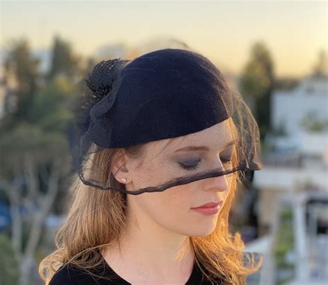 Black Funeral Hat With Veil/ Felt Funeral Hat/ Mourning Veil/ Veiled ...
