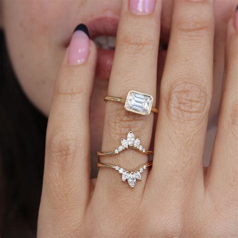 East West Emerald Cut Solitaire Bezel Set Diamond Engagement Ring - Ja ...