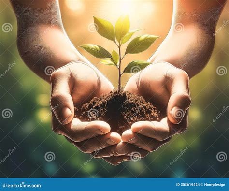 Hands Gently Holding a Small Plant Sprout with the Sun Shining Behind ...