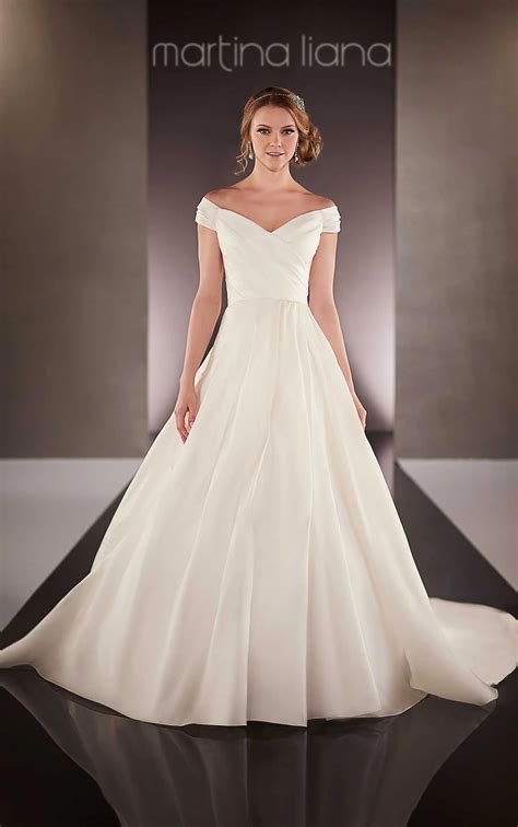Off the Shoulder Satin Wedding Dress | Martina Liana Wedding Dresses