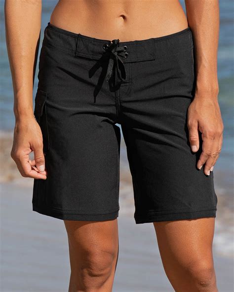 Women's High Coverage 9" Black Swim Short Boardshort | Maui Rippers