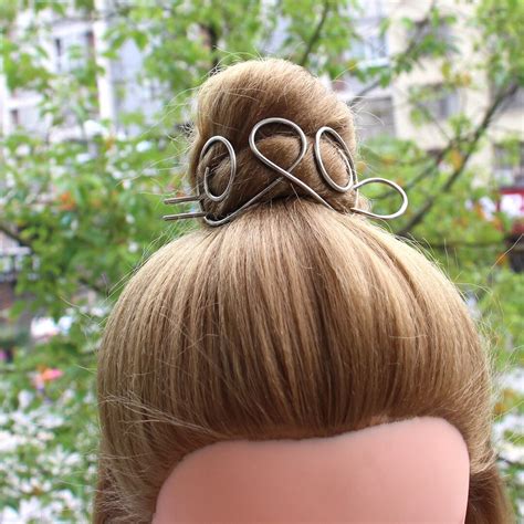 Lady Silver Bun Cuff Hair Bun Holder Hair Fork Bun Pin Bun Cage Thick ...
