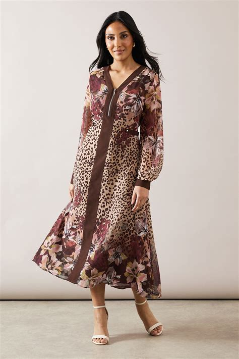 Dresses | Petite Zip Front Floral Border Midi Dress | Wallis