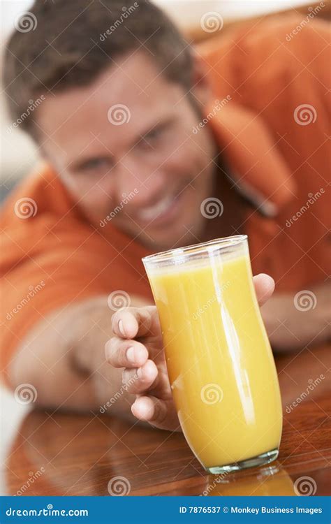 Middle Aged Man Drinking Fresh Orange Juice Stock Image - Image of aged ...