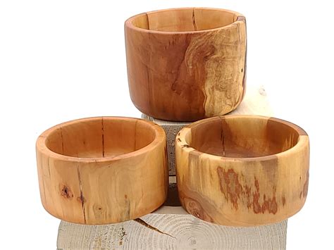 Collection of Three Small Wooden Bowls Turned From Salvaged Apple Wood ...