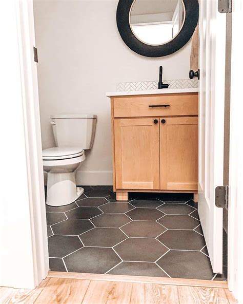 Black Hexagonal Floor Tiles With White Grout - Soul & Lane