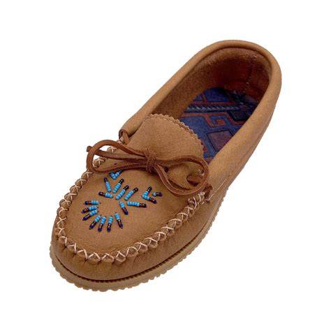 Women's Genuine Moosehide Leather Beaded Moccasin Shoes - Leather-Moccasins
