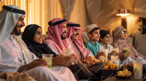 Premium Photo | Group of arabic family having dinner together in the ...