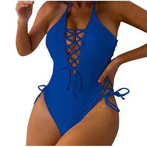 Bra Sized Swimwear for Women Women Lace-Up One Piece Swimsuit V Neck ...