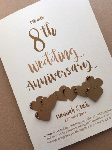 Bronze (8th) 8 Years Wedding Anniversary Card - Personalised With Names ...