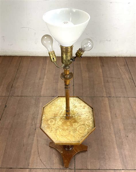 Lot - Vintage Torchiere Floor Lamp Table Combo