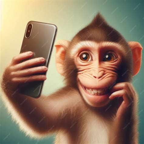 Photo Smiling monkey taking a selfie with smartphone ai generative ...
