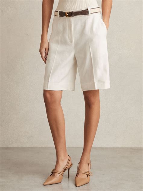 Reiss Linen-Blend Bermuda Shorts in White | REISS