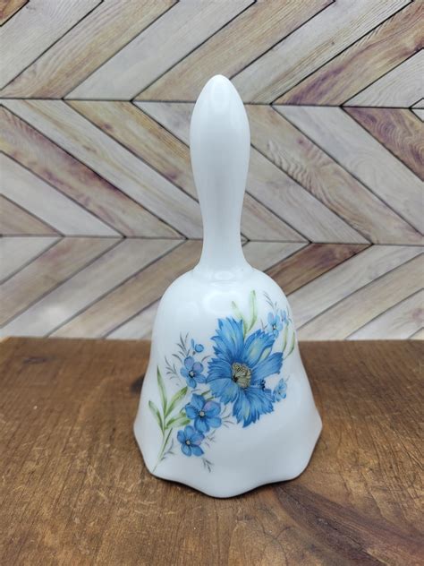 Vintage Porcelain Bell, Blue Flowers, White Bell - Etsy