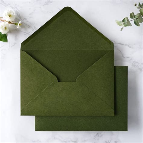 PONATIA 50 PCS/Pack A7 Envelopes, 5.25 x 7.5'' Olive Green Envelopes ...