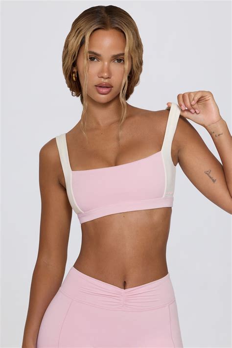 Contrast Sports Bra in Pale Pink Marl | Oh Polly