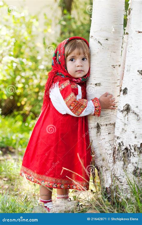 Little Girl in Russian Traditional Dress Stock Image - Image of bright ...