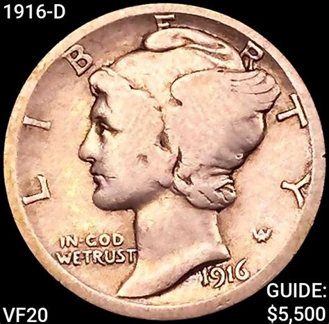 At Auction: 1916-D Mercury Dime LIGHTLY CIRCULATED