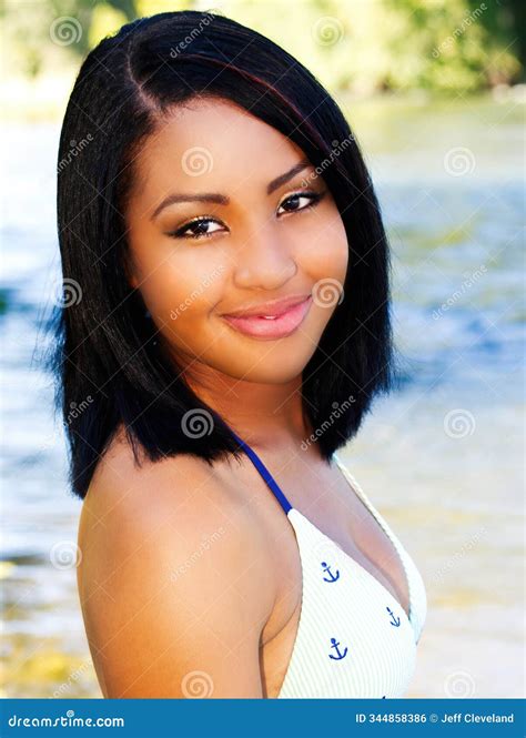 Young Hispanic Teen Girl Outdoor Portrait Bikini Top Stock Photo - Image of river, bikini: 344858386