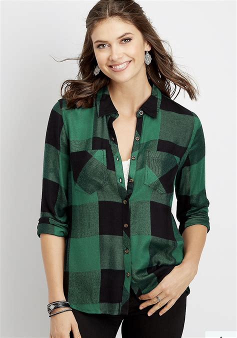 Maurices buffalo plaid button down shirt bright hunter green combo ...
