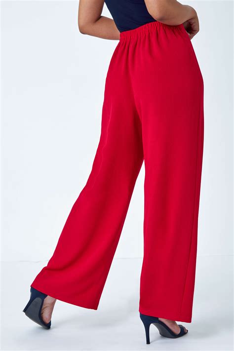 Red Petite Wide Leg Stretch Trousers | Roman UK