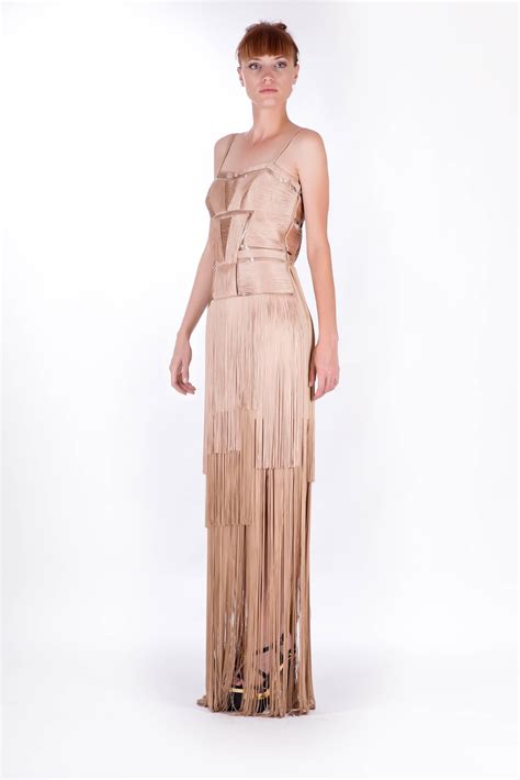 Versace Nude Fringe Gown as seen on Donatella Sz 38 For Sale at 1stDibs | donatella versace ...