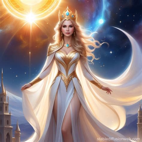 Goddess of the Universe in a White Greek Dress | Stable Diffusion Online