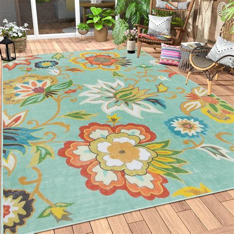 Amazon.com: Lahome Floral Indoor Outdoor Rugs, 6x9ft Non Slip Outdoor ...