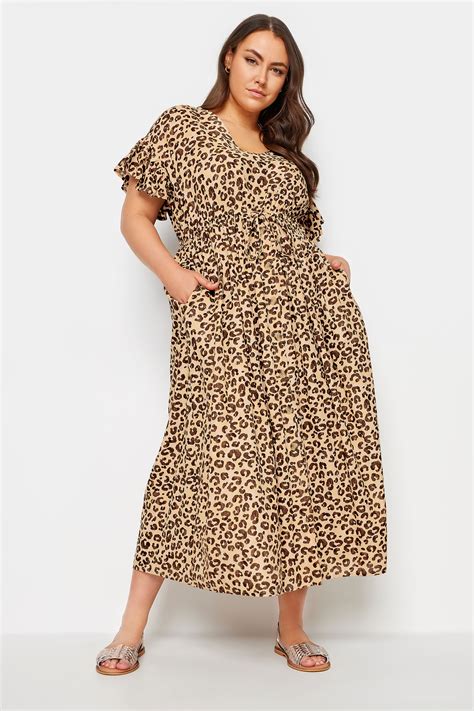 YOURS Plus Size Brown Leopard Print Linen Maxi Dress | Yours Clothing